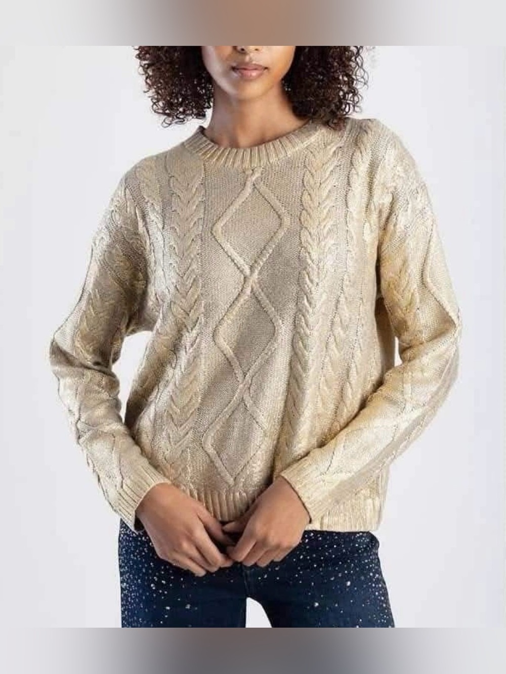 MANGO  Foil braided jumper gold metallic sweater Size XL